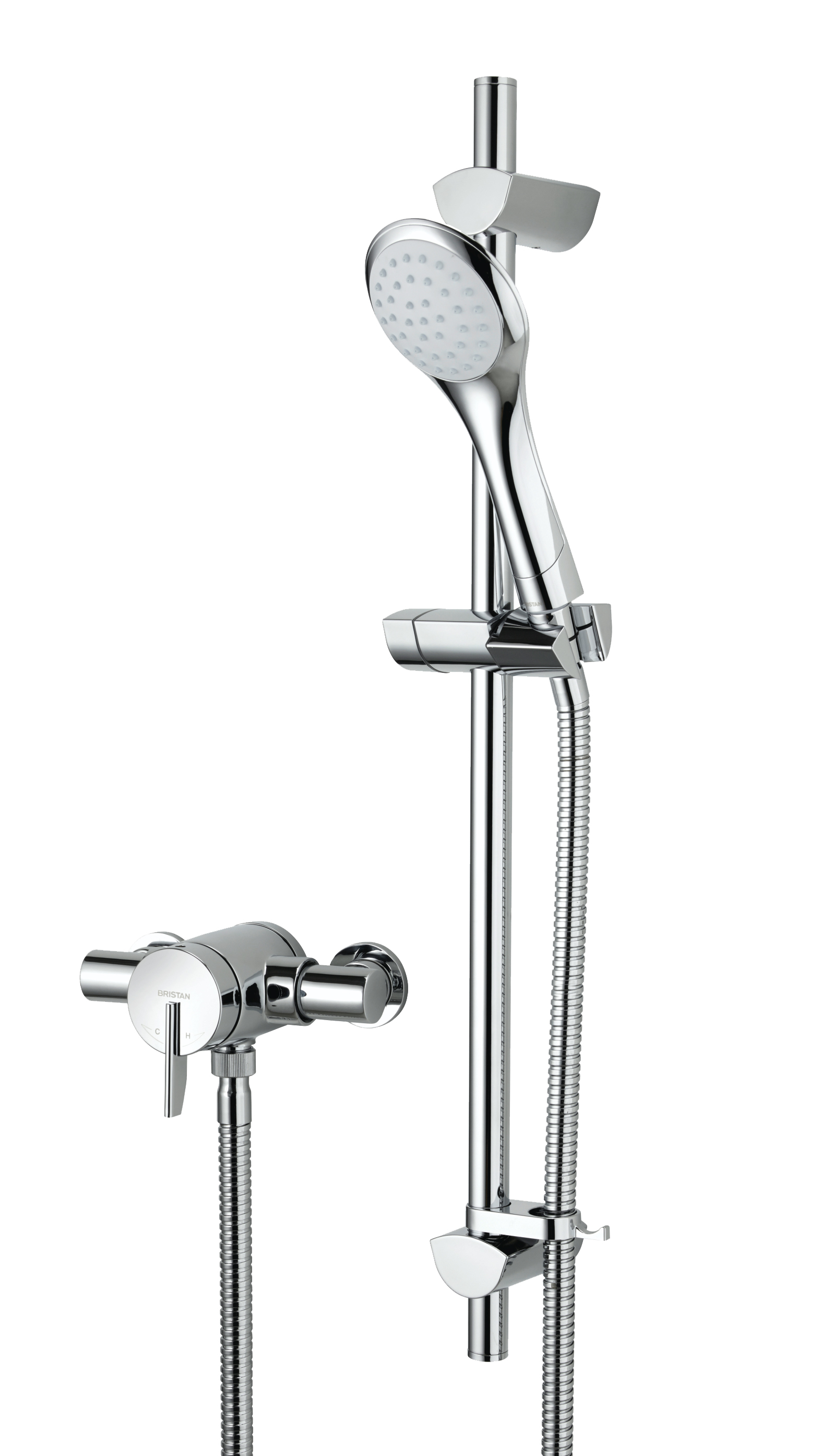Bristan Sonique Exposed Thermostatic Single Control Mini Shower Valve With Adj Riser Kit and Single Function Handset Chrome